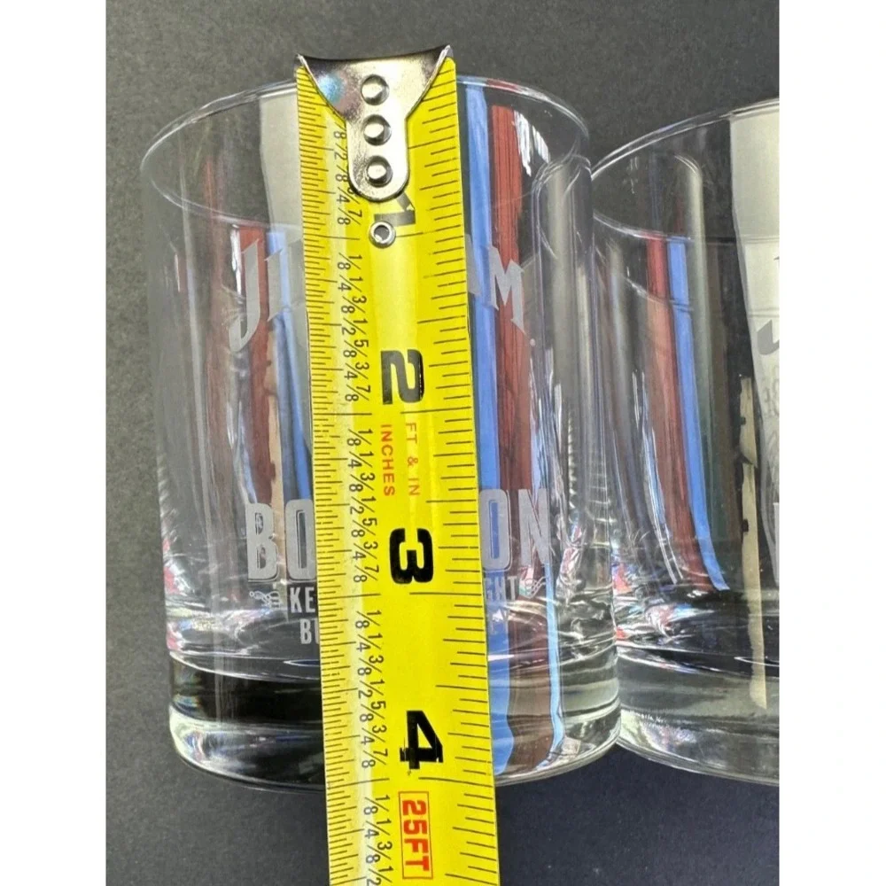 Set of 2 Vtg Jim Beam Bourbon Whiskey Logo Bar Glasses Tumblers Low Ball Rocks