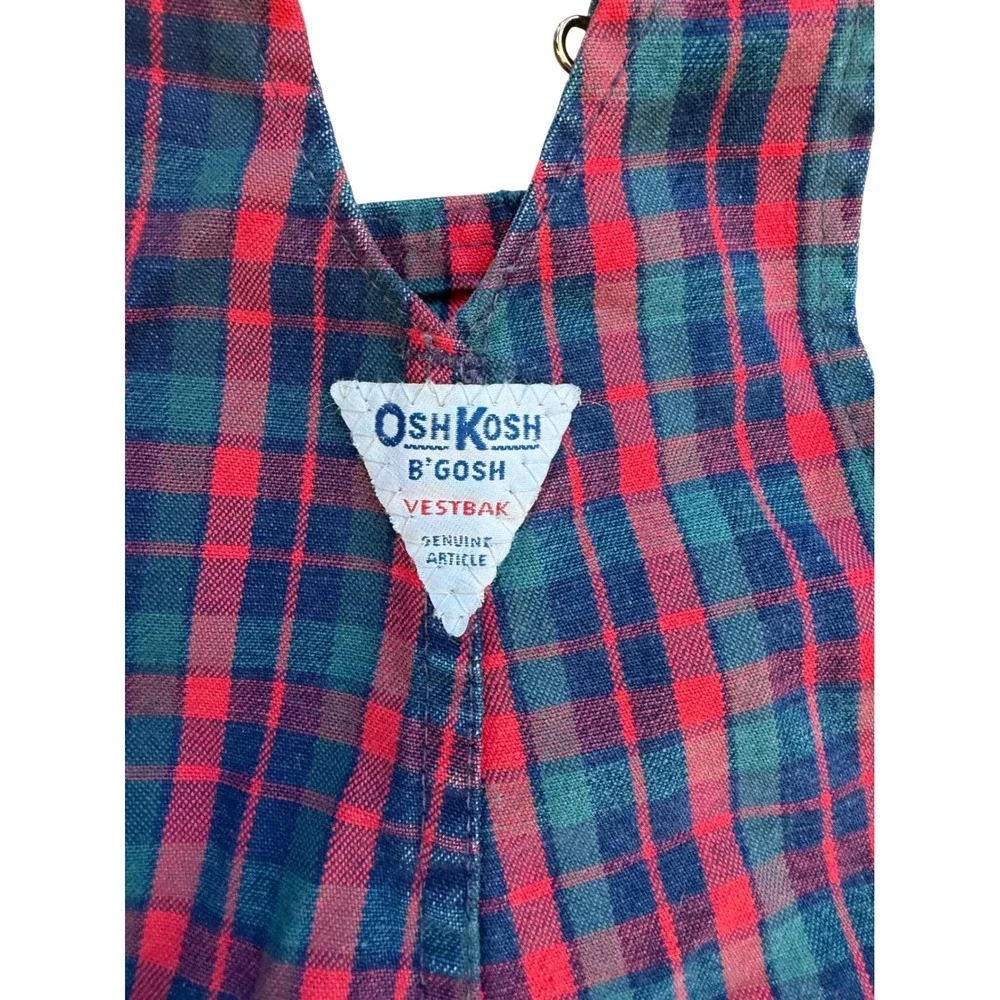 Vintage OshKosh Bgosh Vestbak Plaid Overalls Red Blue Green 18 Months USA Made