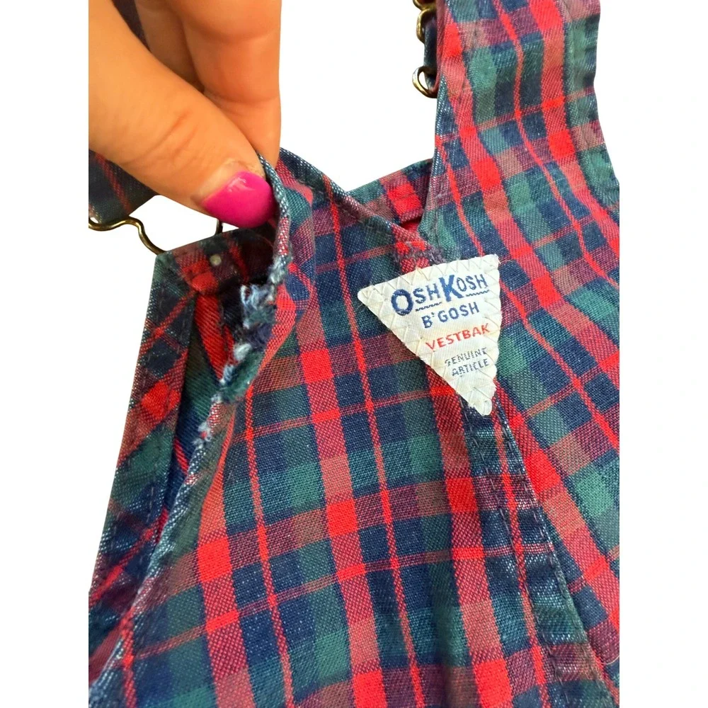 Vintage OshKosh Bgosh Vestbak Plaid Overalls Red Blue Green 18 Months USA Made