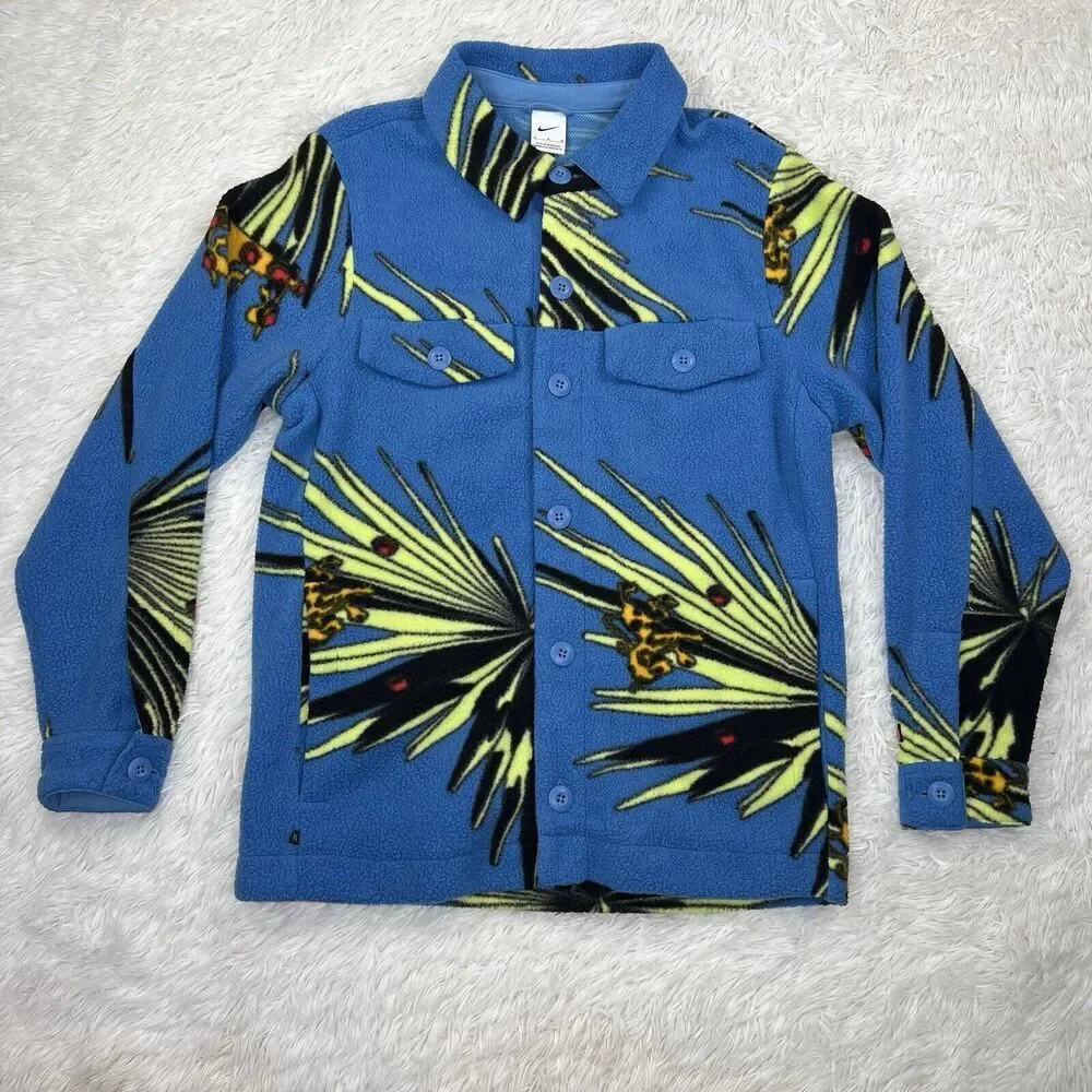 Nike x Lebron James Sherpa Mens Button Up Jacket Fleece‎ Blue DA6707-469 Size M