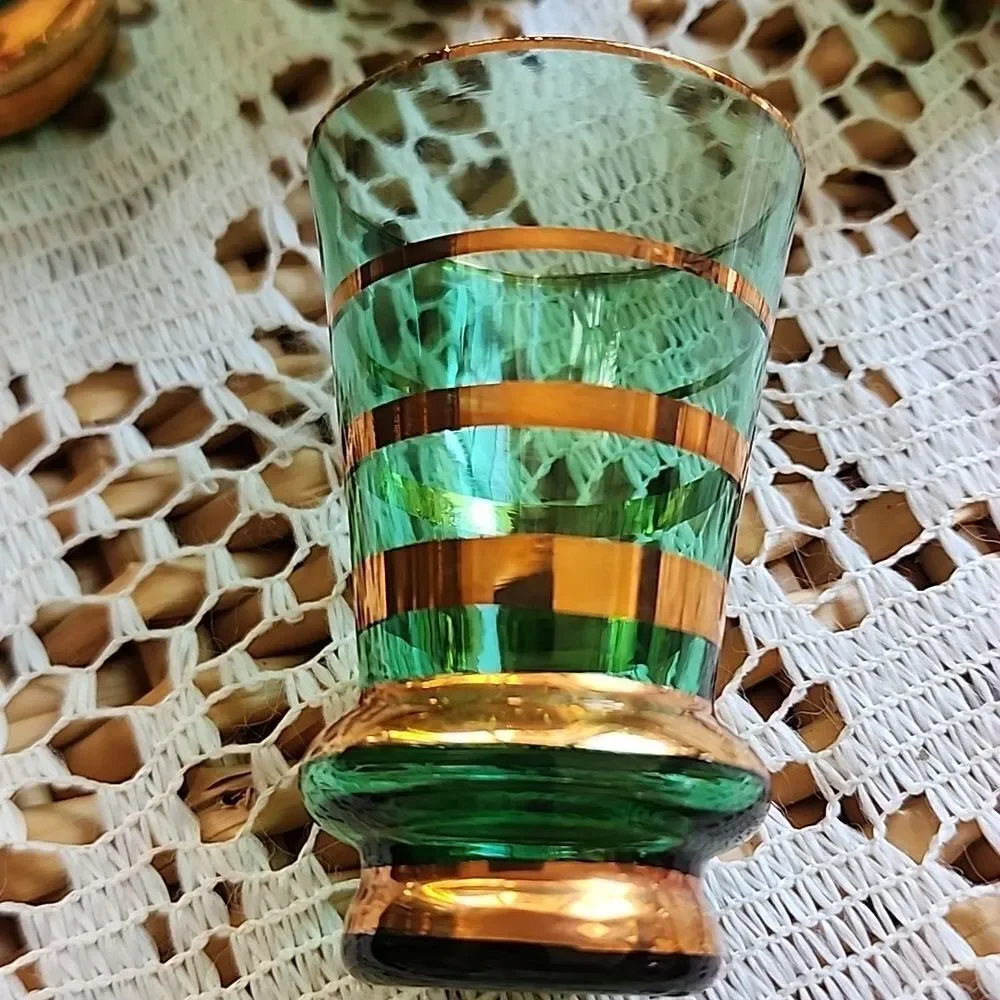 Vintage 1950's Bohemian Glass Shotglasses Set Of 6