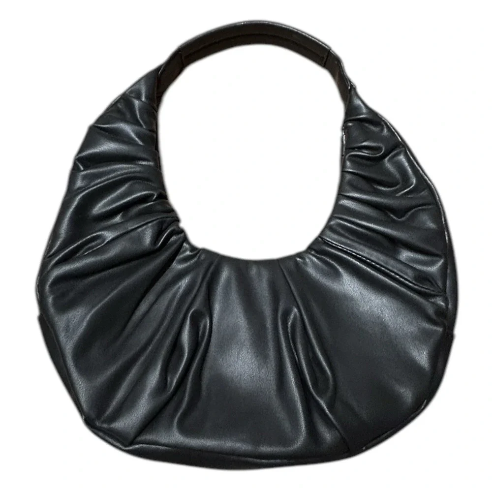 BADGLEY MISCHKA Black Crescent Hobo Shoulder Bag Slouchy Soft Vegan Leather