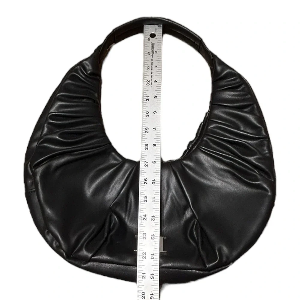 BADGLEY MISCHKA Black Crescent Hobo Shoulder Bag Slouchy Soft Vegan Leather