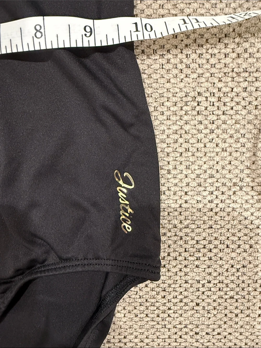 Justice Black Short Sleeve Dance Leotard with Gold Script