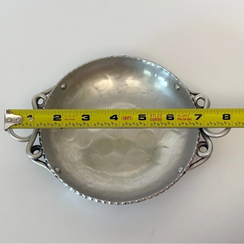 Vintage Buenilum Hammered Aluminum Metal Bowl Scroll Handles