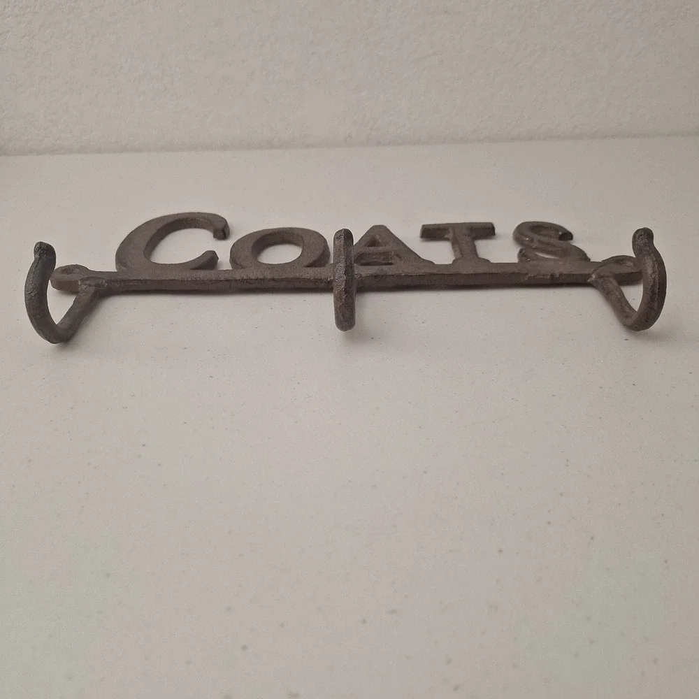 Vintage Cast Iron Metal 3 Arm Coat Hook Rack Wall Hanging Heavy 14