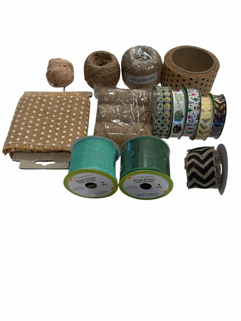 Assorted craft supplies- Burlap, Ribbons, Jute