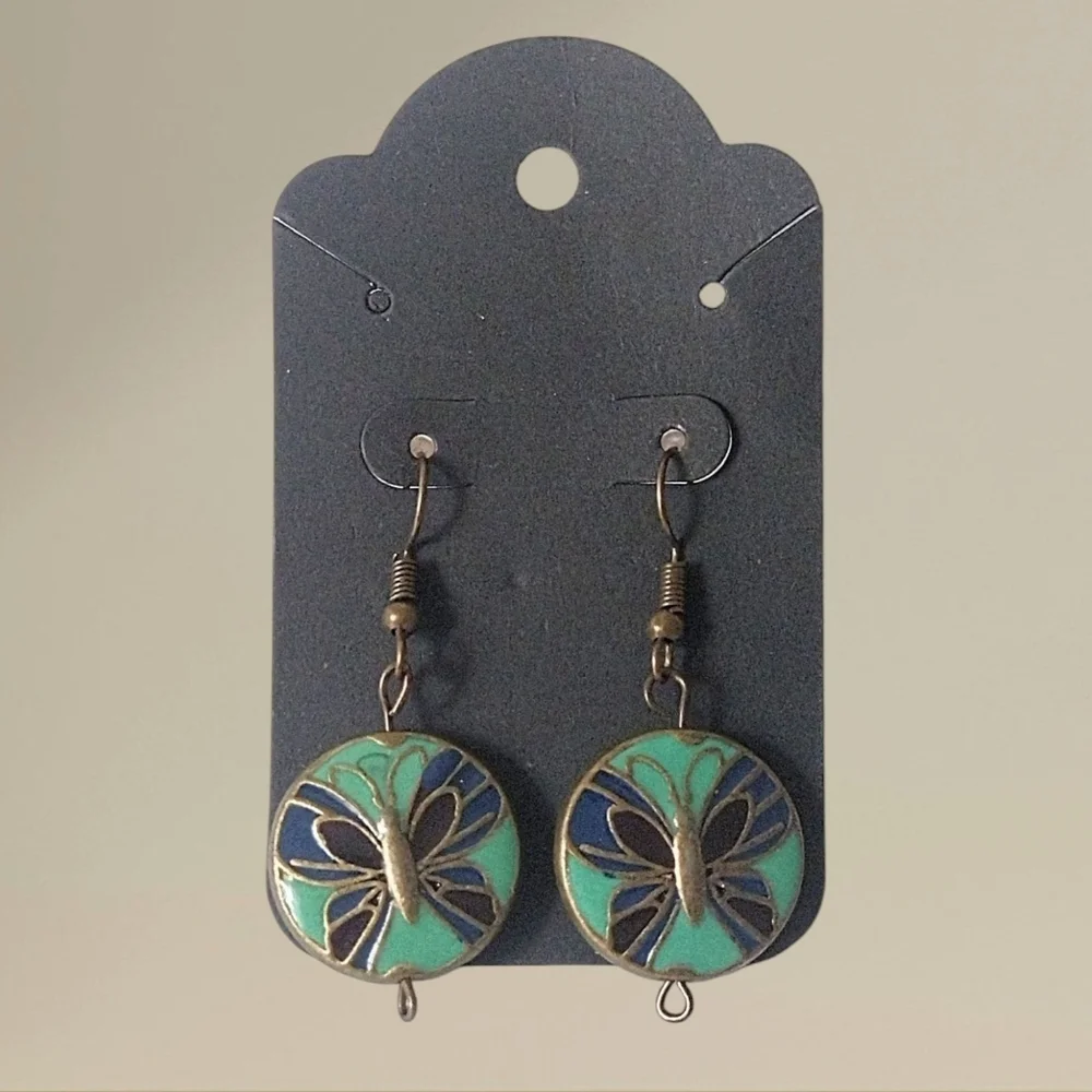 Green Butterfly Metal Earrings
