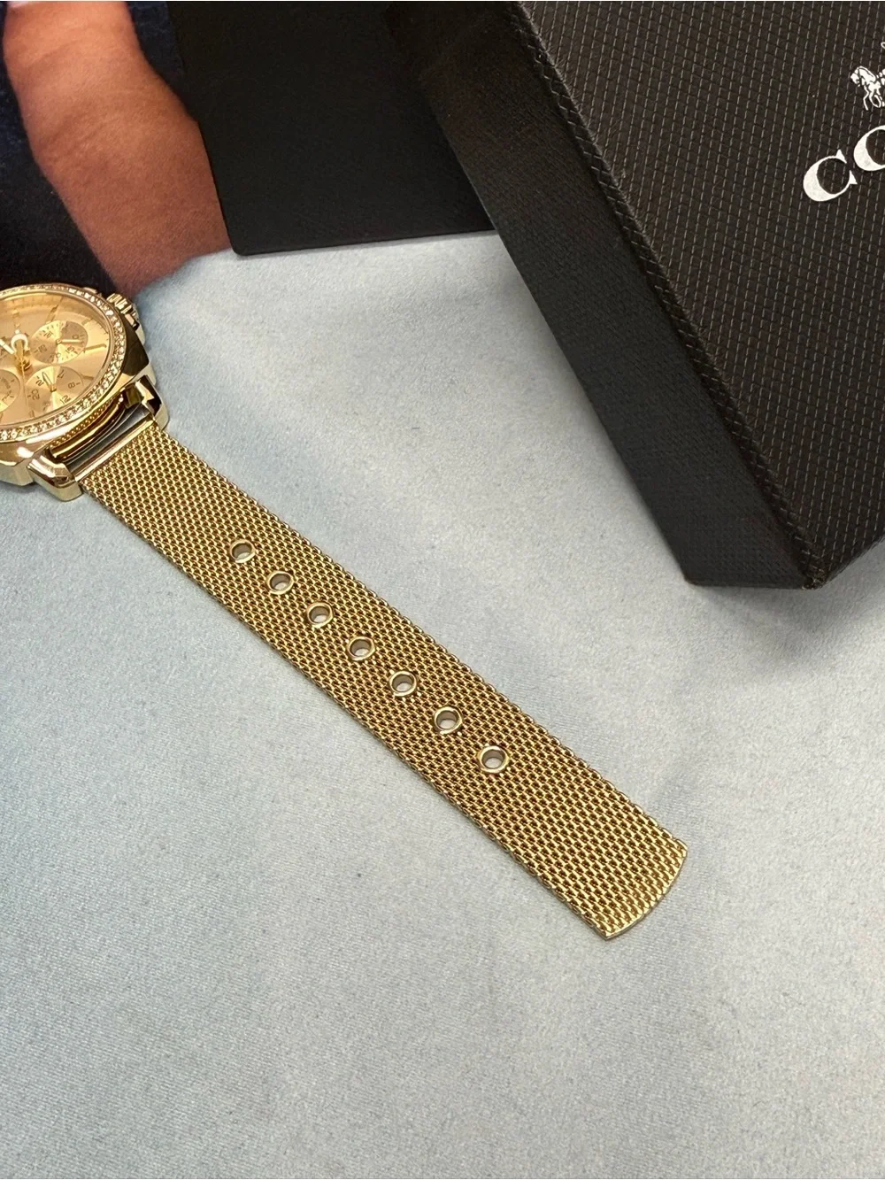 (new+tag) COACH Women Chronograph Gold Watch Metal Strap Bracelet Diamond Bezel