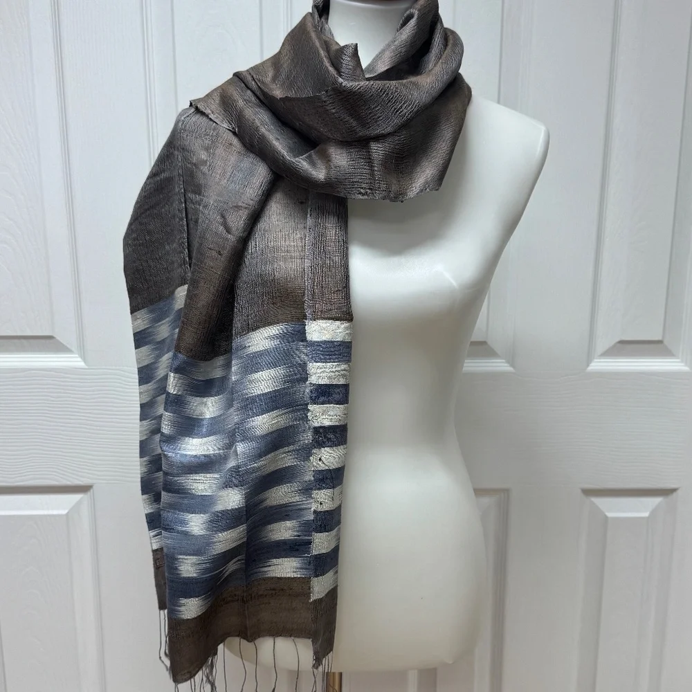 Unisex‎ Silk Scarf With Thin Fringes 68