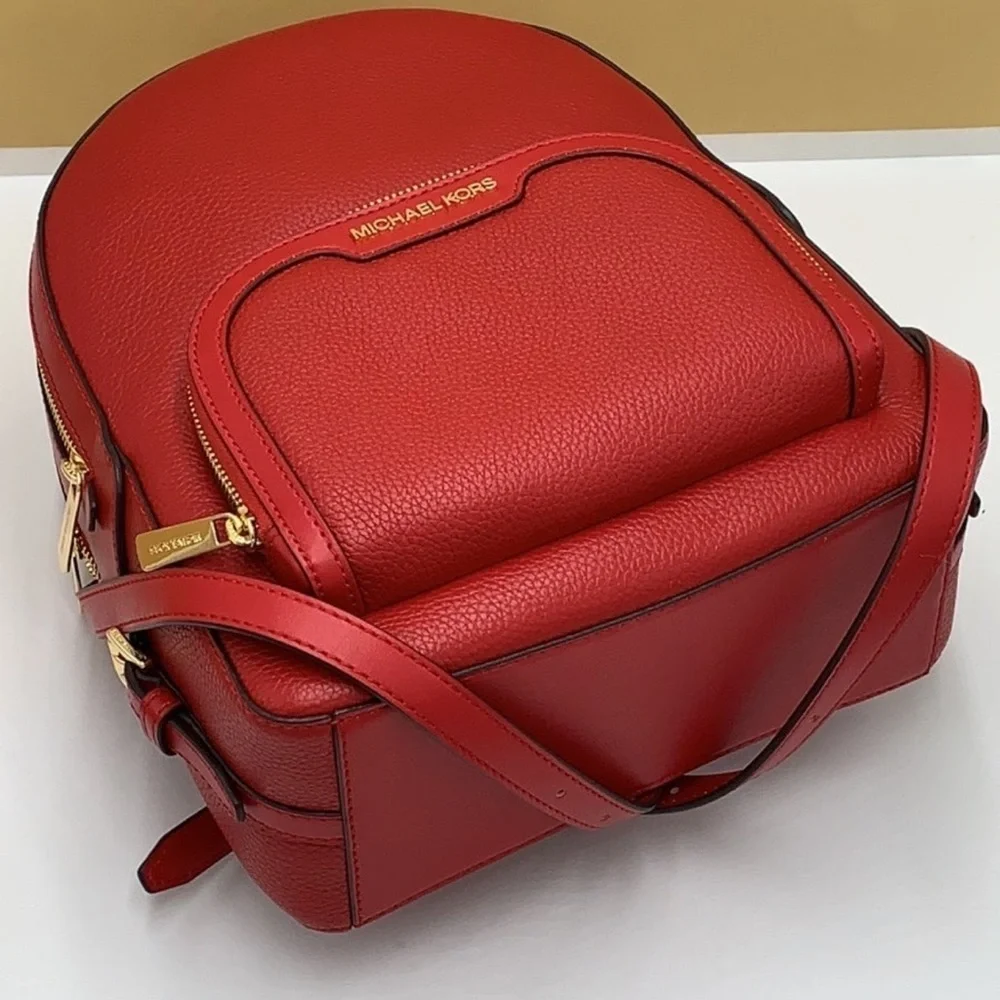 Michael Kors Jaycee Medium Pebbled Leather Backpack Bright Red NWT