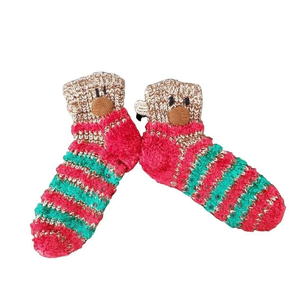 Sock Monkey Socks one size striped knitted red‎ green