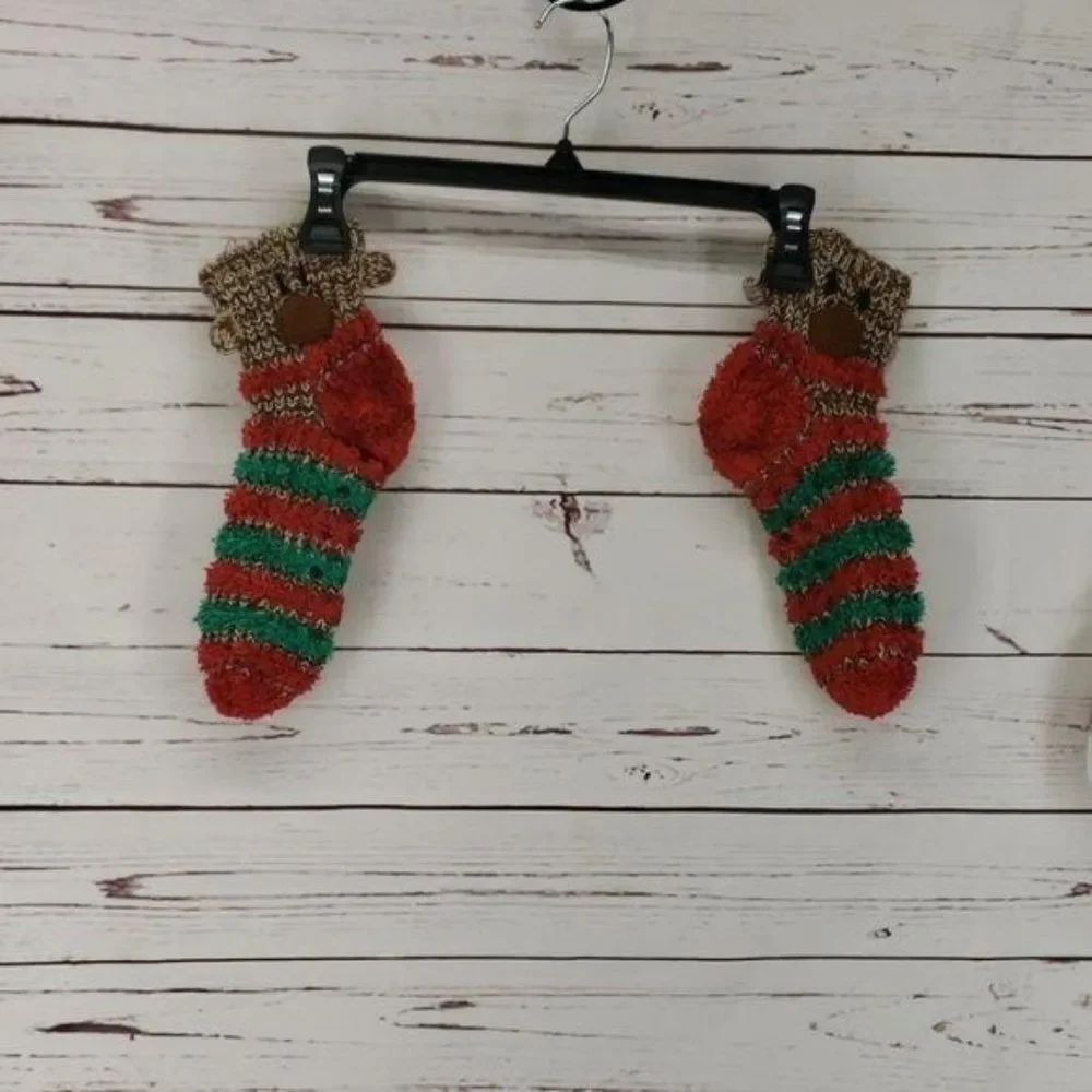 Sock Monkey Socks one size striped knitted red‎ green