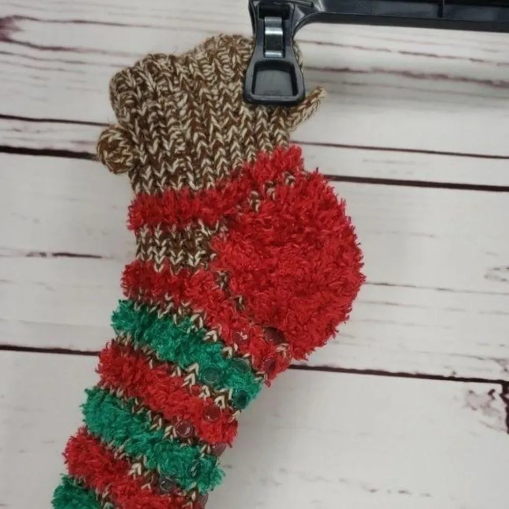 Sock Monkey Socks one size striped knitted red‎ green