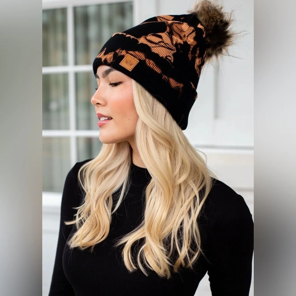 PANACHE Beanie Tie Dye Knit Hat with Pom Pom