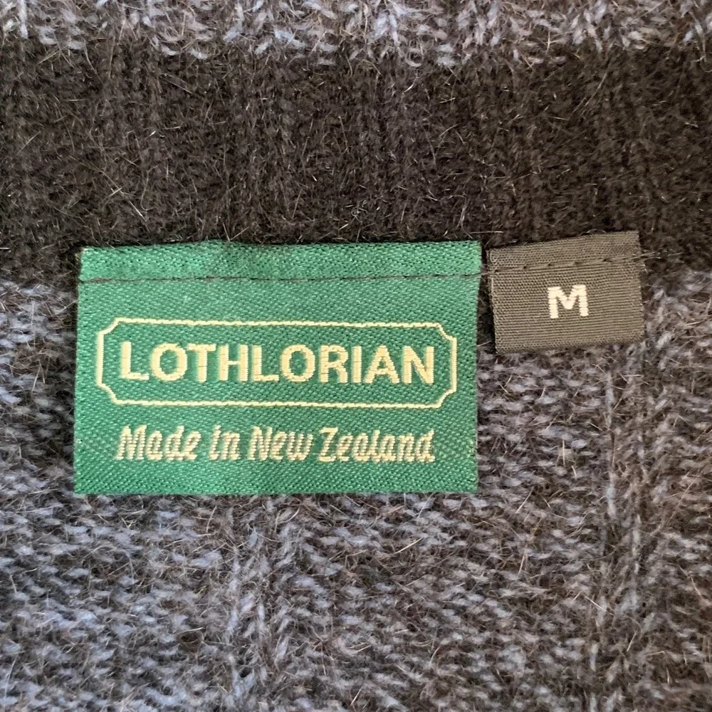 Lothlorian Possum Wool 1/4 Zip Sweater Mens M Blue Ribbed Pullover New Zealand