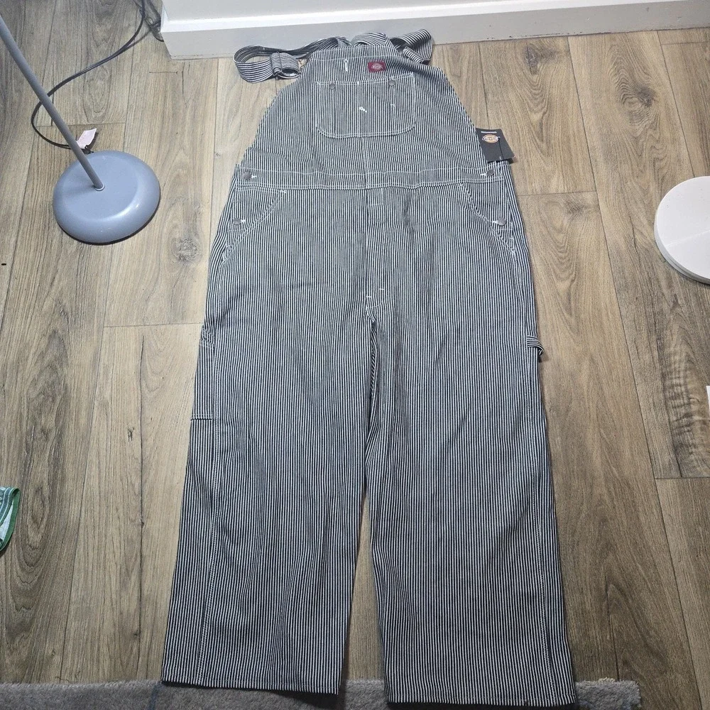 Dickies Hickory Bib Overalls Men Size 44x30 Railroad Stripe Denim