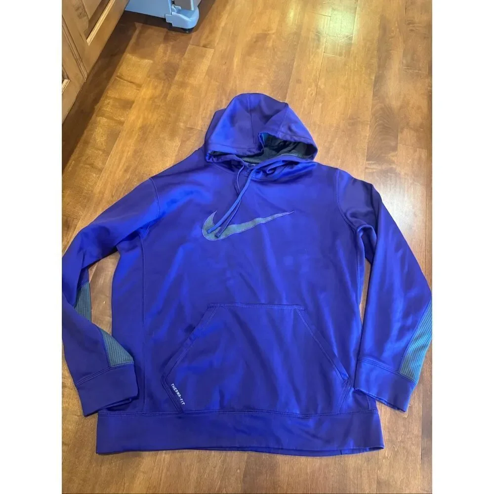 Nike Therma Fit Hoodie Mens Large Purple Pullover Swoosh Athletic Training Sweat