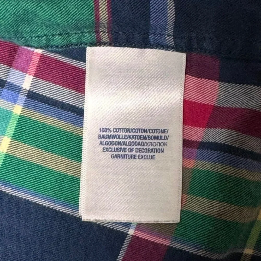 Ralph Lauren Boys Plaid Shirt Sz. M 10-12 Green Button Down 100% Cotton Pony