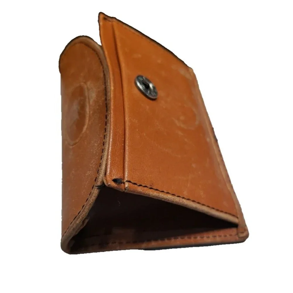 Vintage Christian Dior Brown Leather Card Case Wallet Envelope Oval Logo Graphic