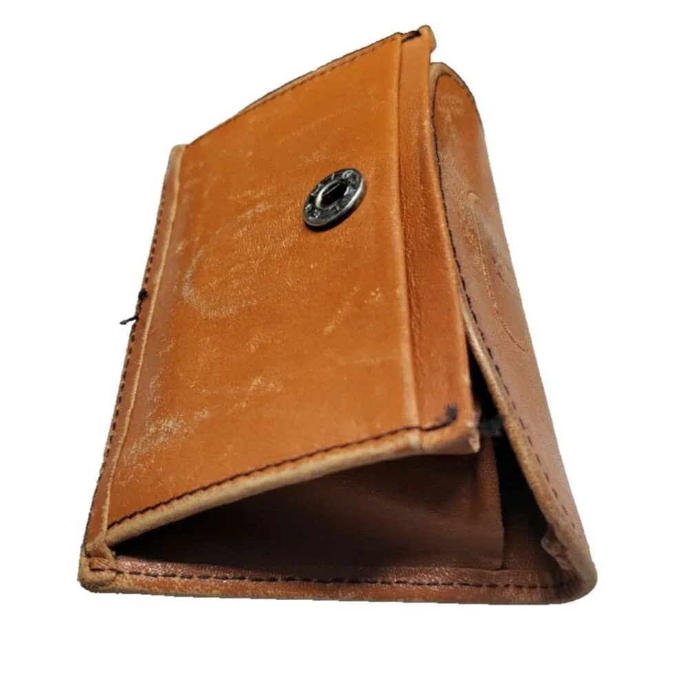 Vintage Christian Dior Brown Leather Card Case Wallet Envelope Oval Logo Graphic