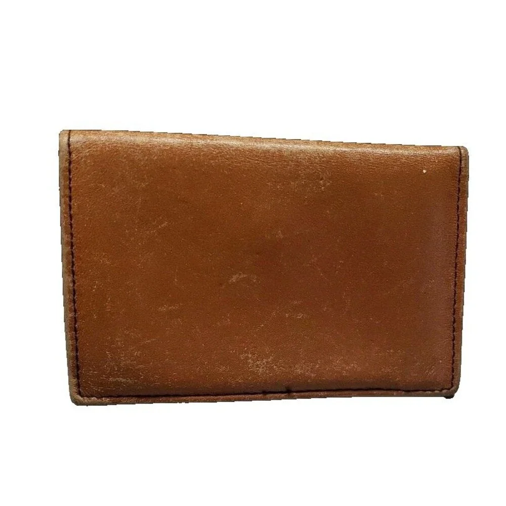 Vintage Christian Dior Brown Leather Card Case Wallet Envelope Oval Logo Graphic