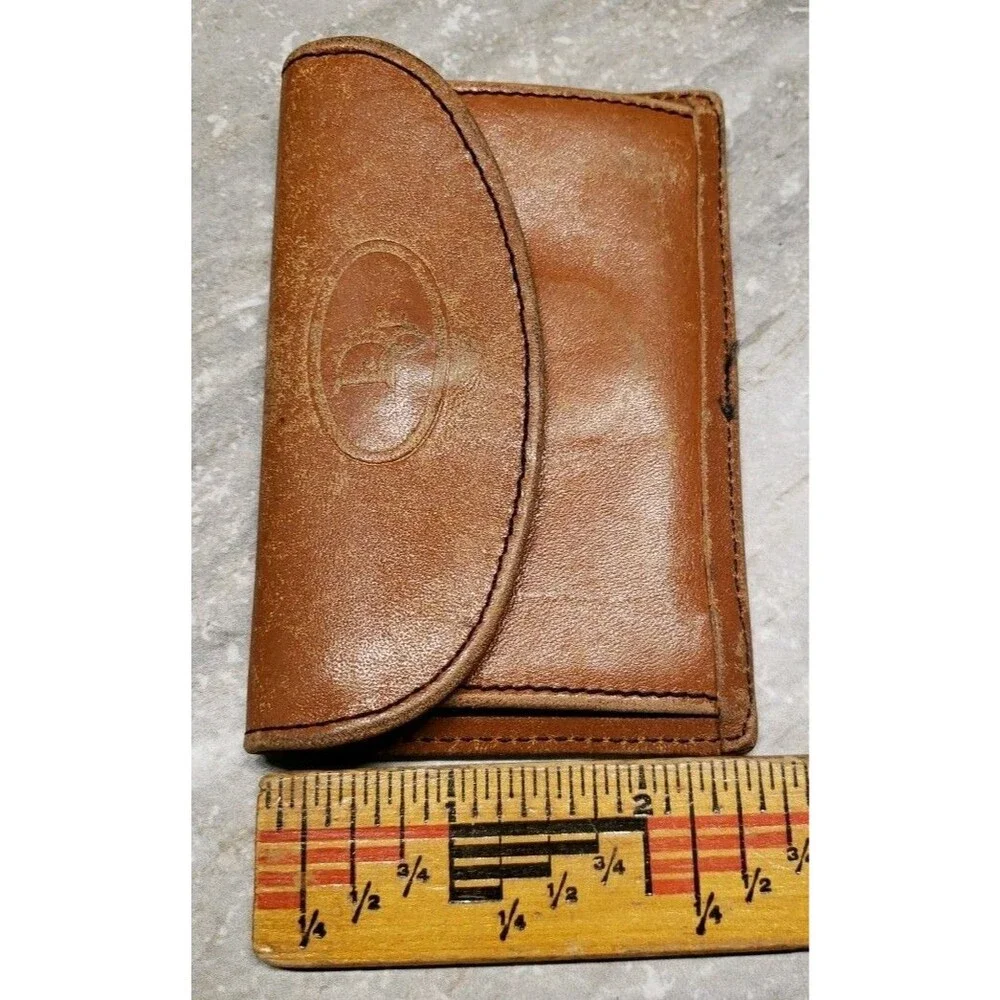 Vintage Christian Dior Brown Leather Card Case Wallet Envelope Oval Logo Graphic