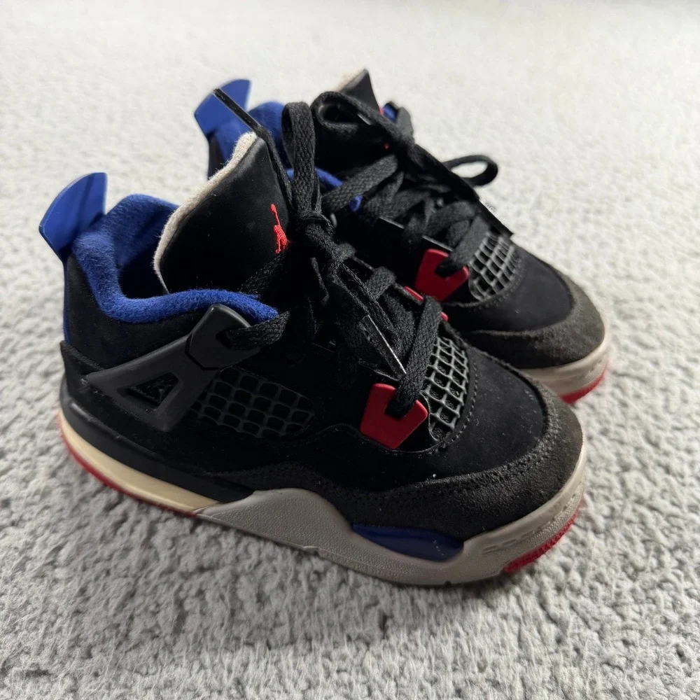 Jordan 4 Retro Toddler 9C Black Red Blue Sneakers IB4387-003