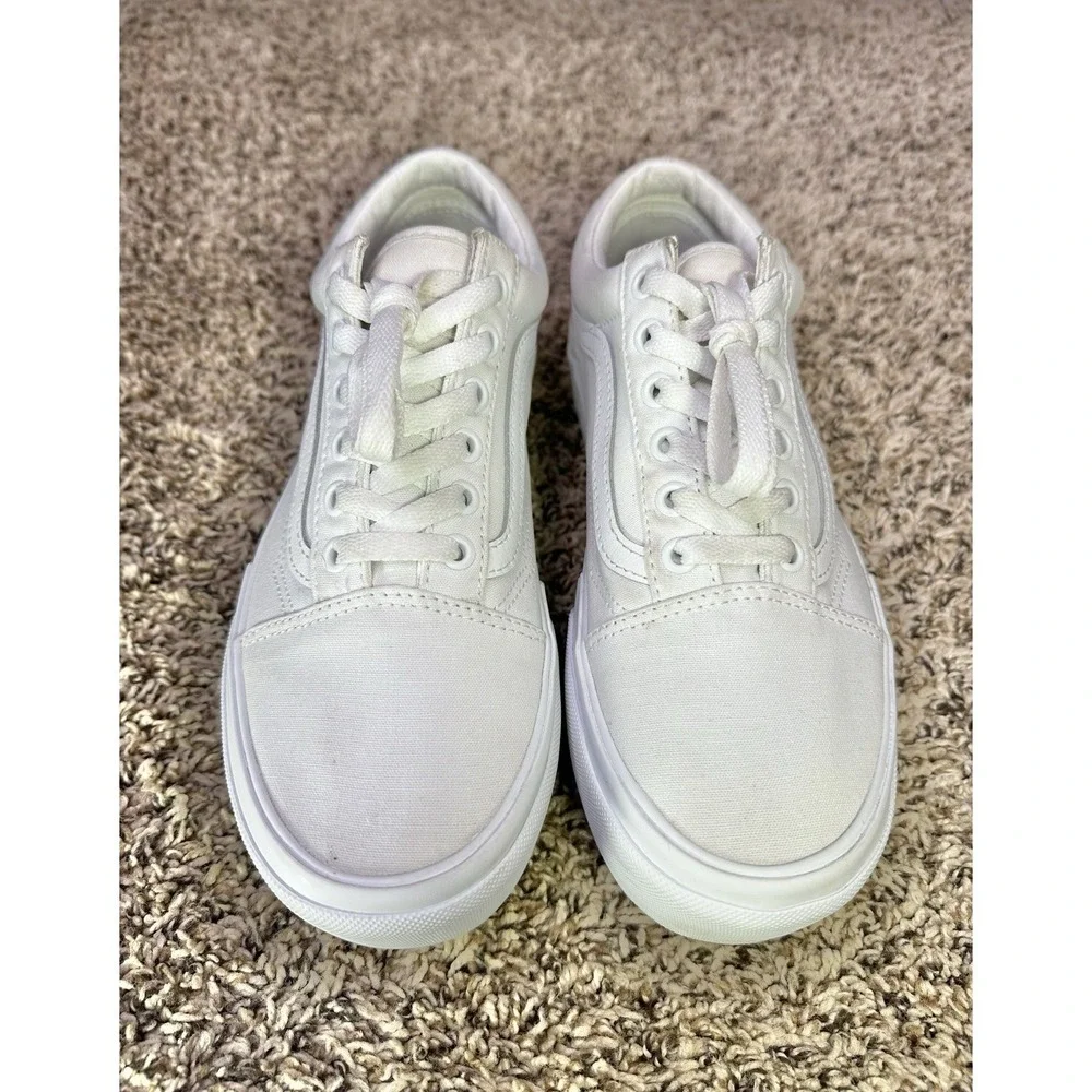 Vans Old Skool Stackform Shoes Womens Size 7.5 White Leather Platform Gum Sole