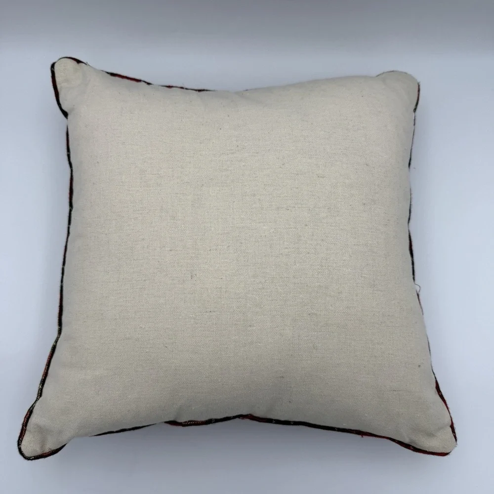 Christmas Throw Pillow Embroidered Quilted Plaid 3D Folksy Rustic Acorn Tree‎