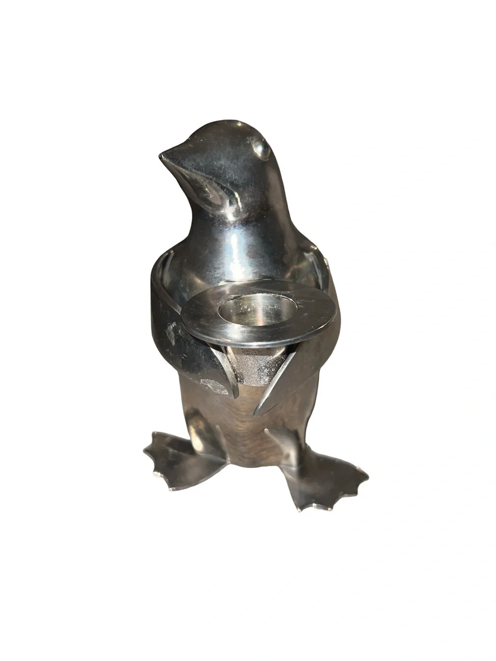 Restoration Hardware Heavy Silver Metal PENGUIN Candle Holder 5.5