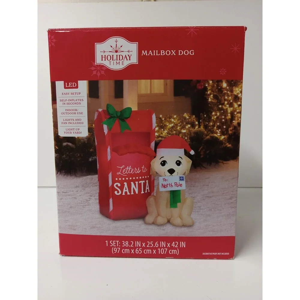 Holiday Time‎ Christmas Dog with Mailbox Letters to Santa Airblown Inflatable