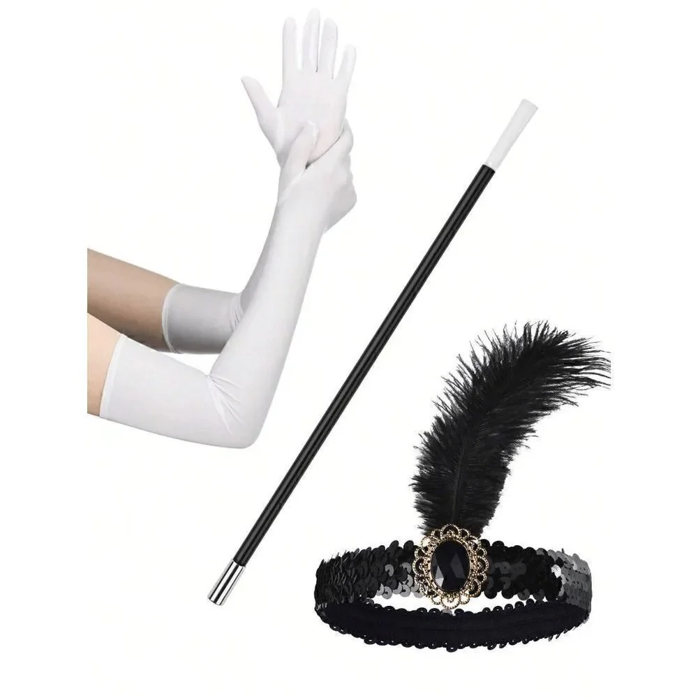 🤍✨ 6PCS 1920s White Accessories Flapper Great Gatsby Retro Costume Set NEW