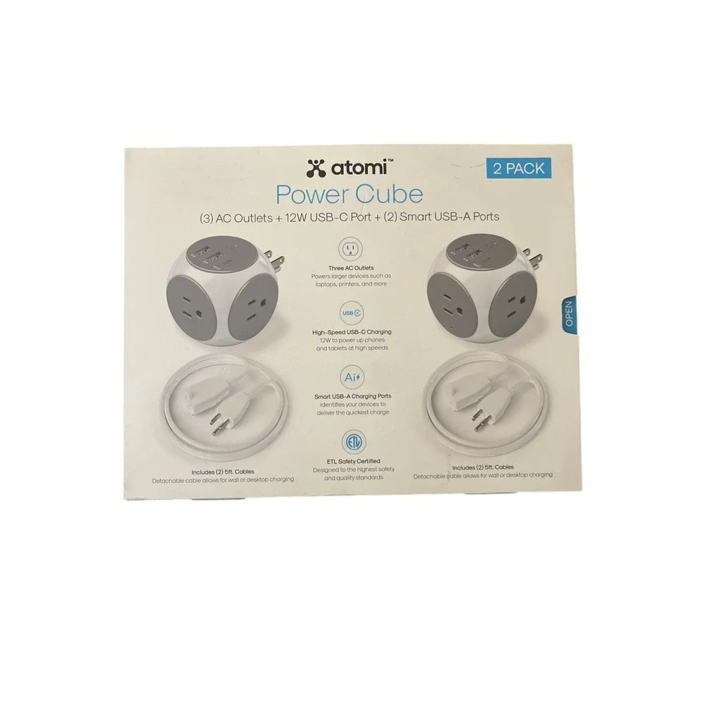 Atomi Power Cube 2 Pack 3 AC Outlets 1 USB C 2 USB A‎ Ports Fast Charging