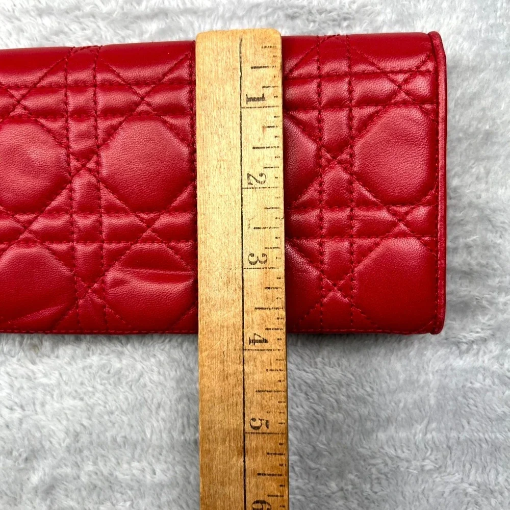 Christian Dior Lady Dior Women Wallet‎ Red Cannage Leather Without Strap Quilted