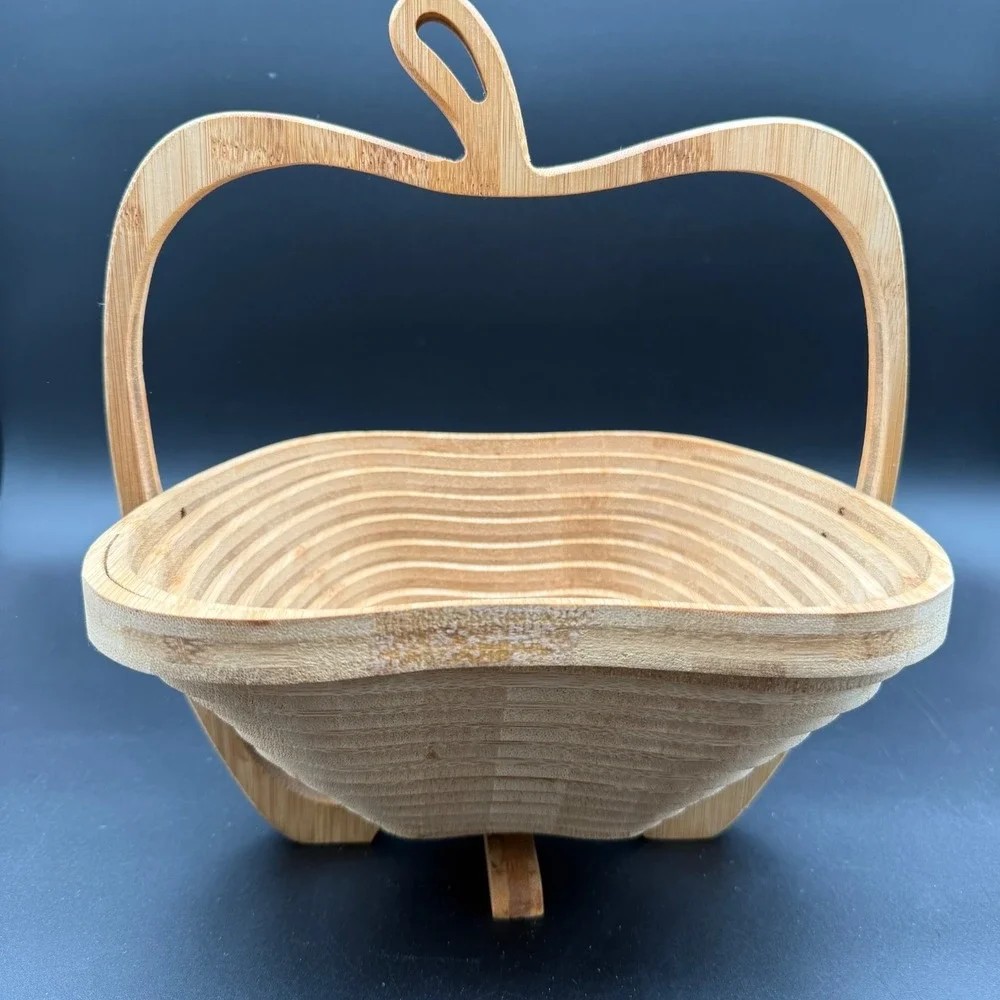 CollapsableApple Basket Wood 11.5 x 10.5in Foldable Fruit Basket