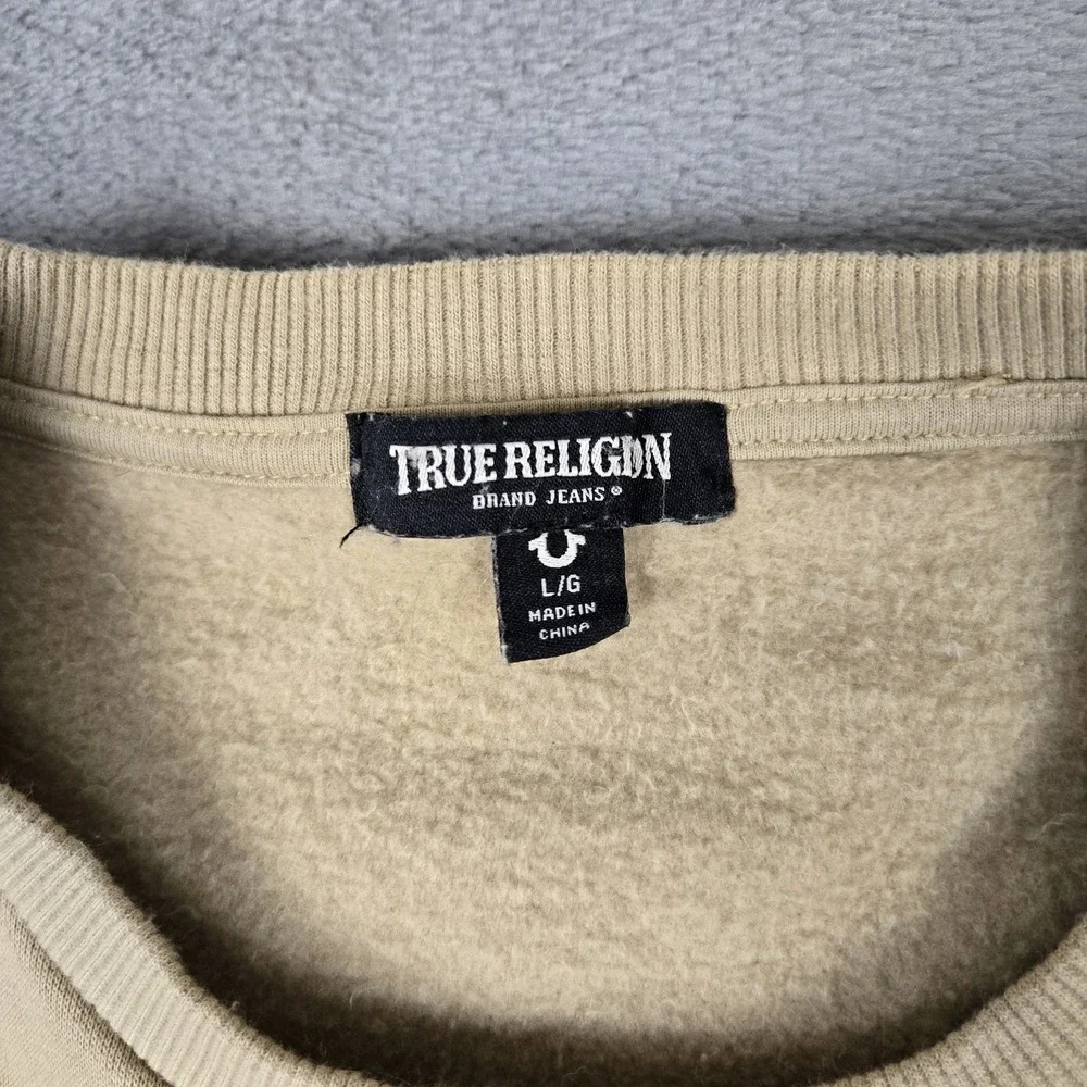 True Religion Sweatshirt Mens Large Travertine Long Sleeve Crew Neck‎ Embossed
