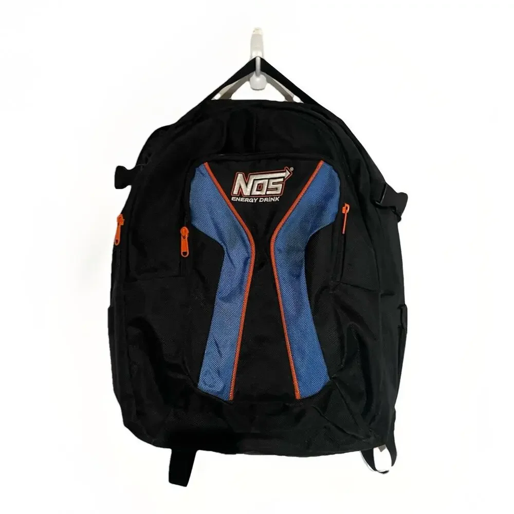 NOS Energy Drink Black Backpack Embroidered Logo Work School Bag‎ Laptop Promo