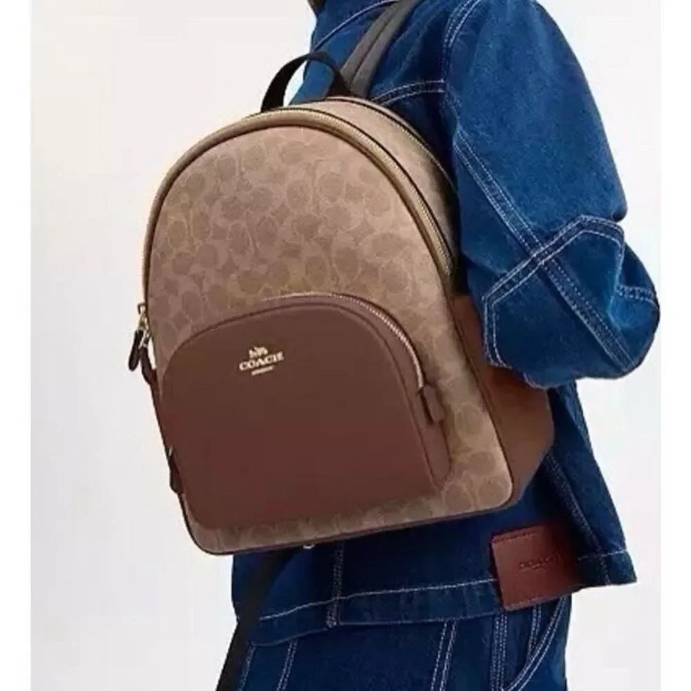 🎒NWT! Coach Sig COURT Backpack Tan/Brown CZ176 Msrp:$450.00