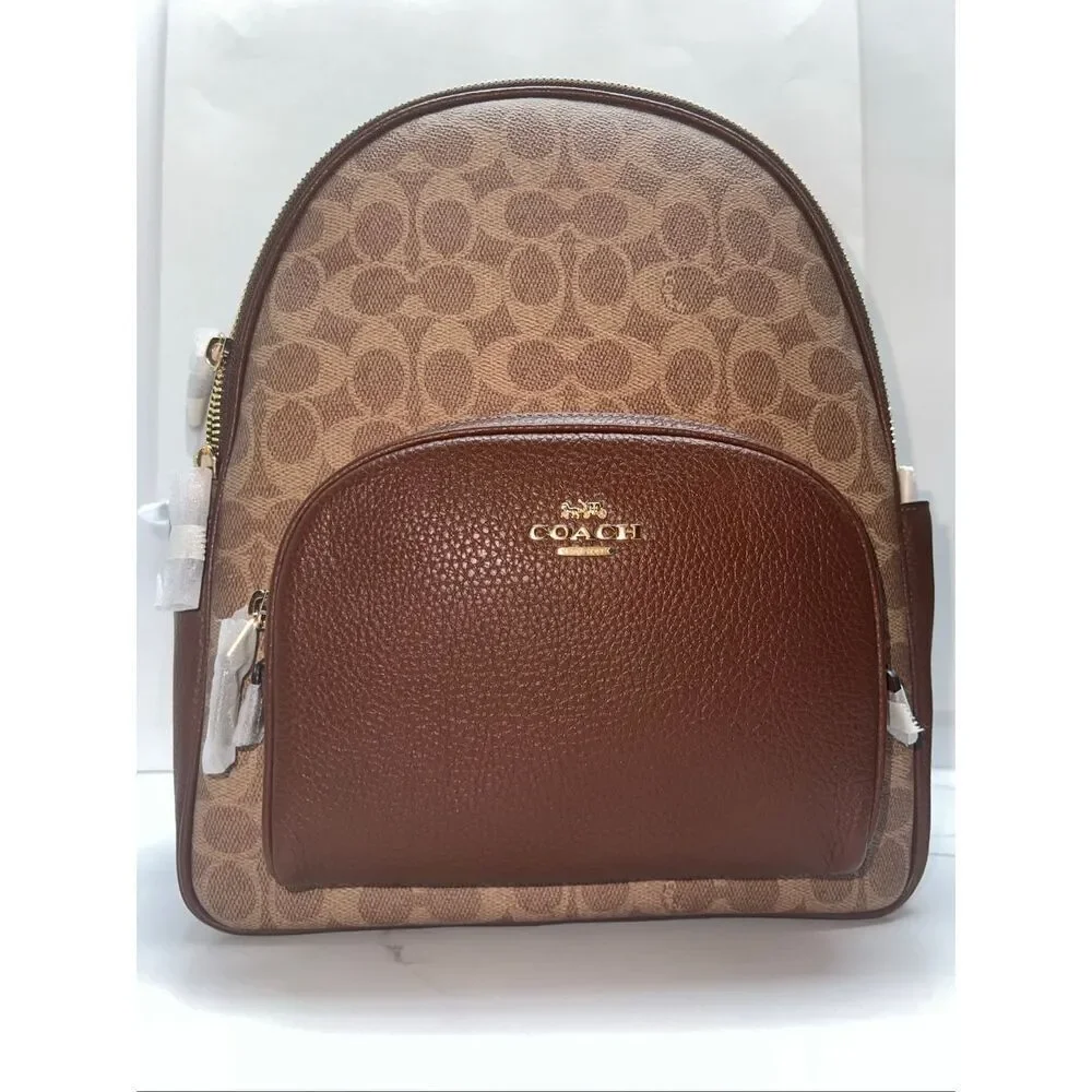 🎒NWT! Coach Sig COURT Backpack Tan/Brown CZ176 Msrp:$450.00
