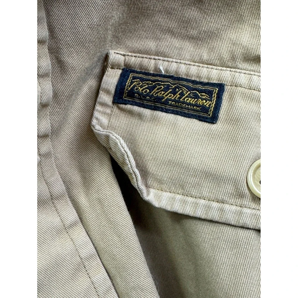 VTG Polo Ralph Lauren Men Tan Cotton Twill Work Shirt Utility Button Down Size M