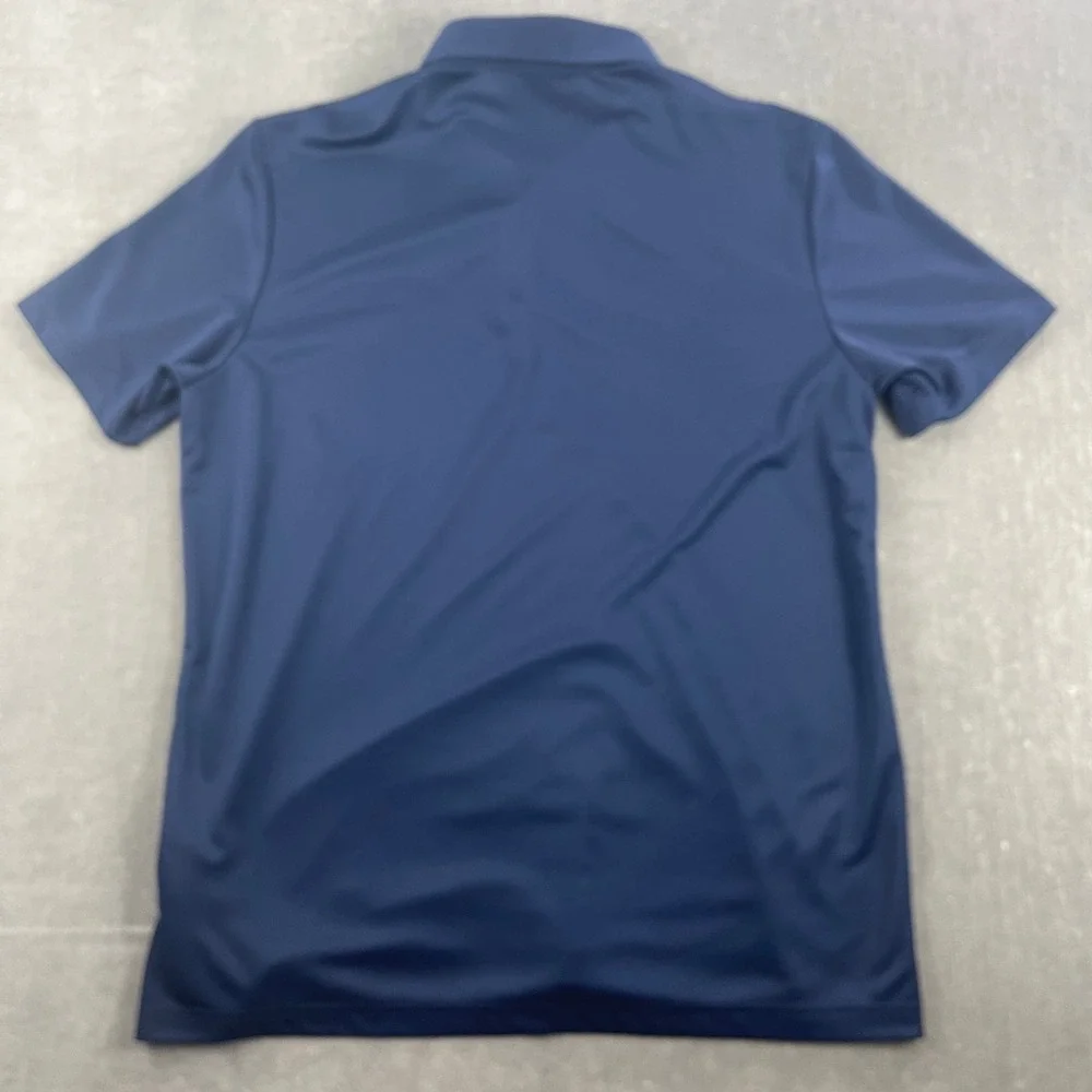 Adidas Mens Large Navy Blue Polo Shirt Geometric Chest Stripe Performance