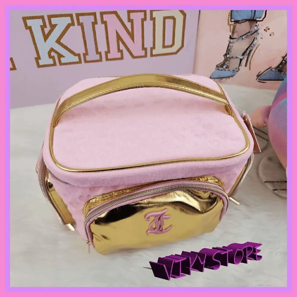 NWT 💖 {Juicy Couture} Glamorous Travel Companion: Pink Velvet Gold Foil Train