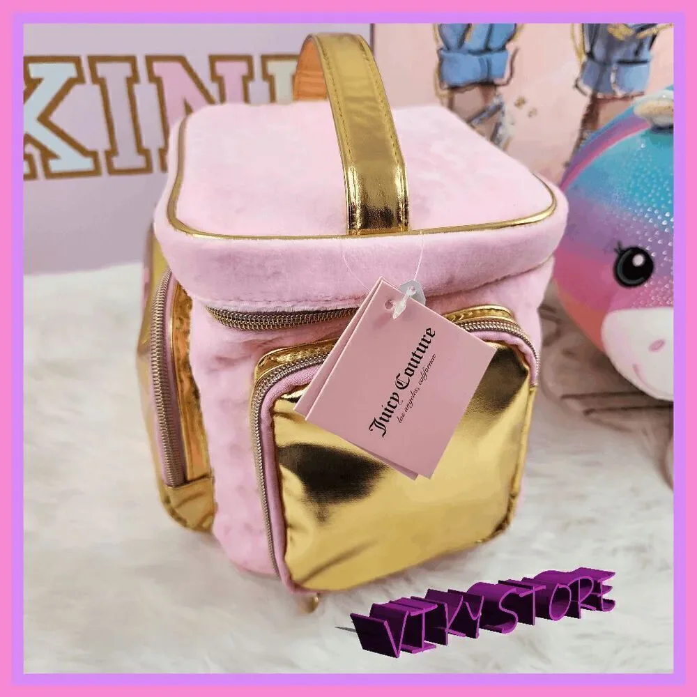 NWT 💖 {Juicy Couture} Glamorous Travel Companion: Pink Velvet Gold Foil Train