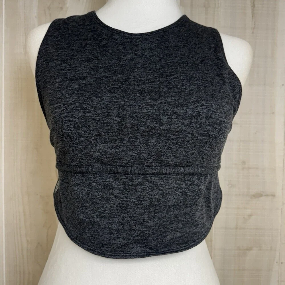 Free People Movement In Your Corner Sports Bra  Criss-Cross Back Charcoal Logo S