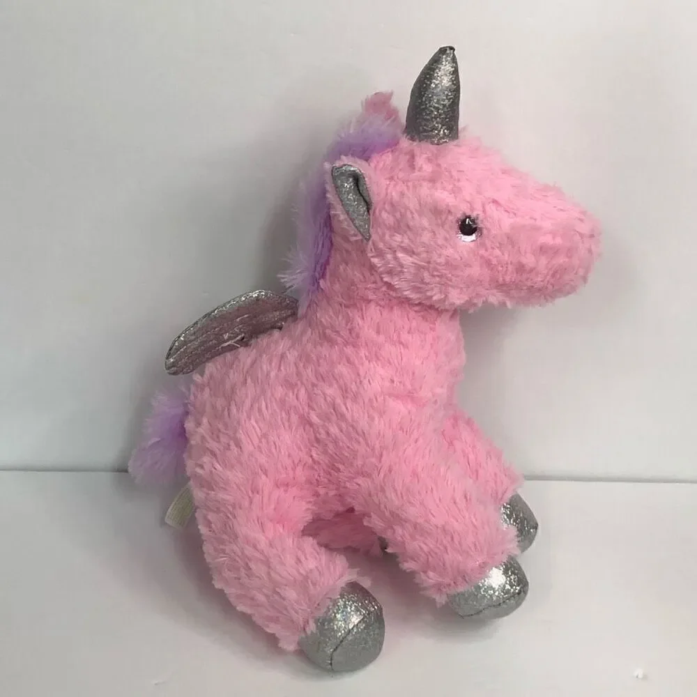 homerbest pink‎ fluffy unicorn purple mane silver shiny sparkly wings horn 11”