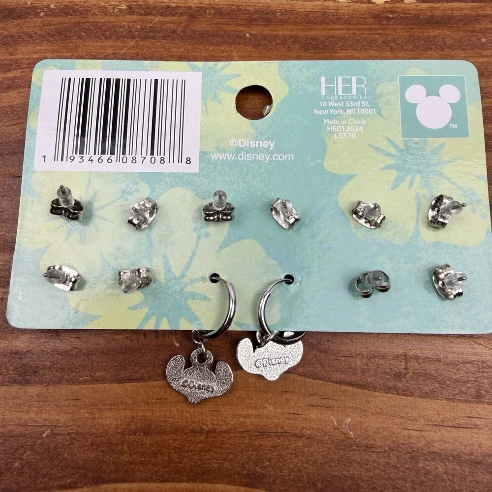 Disney Stitch Lilo 6 Pair Nickel‎ Free Studs Pierced Earrings New Set