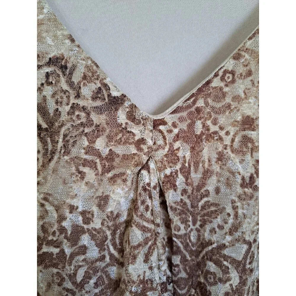 Catherines 4X (30/32W) Brown V-Neck Medallion Print 3/4 Sheer Sleeve Tunic
