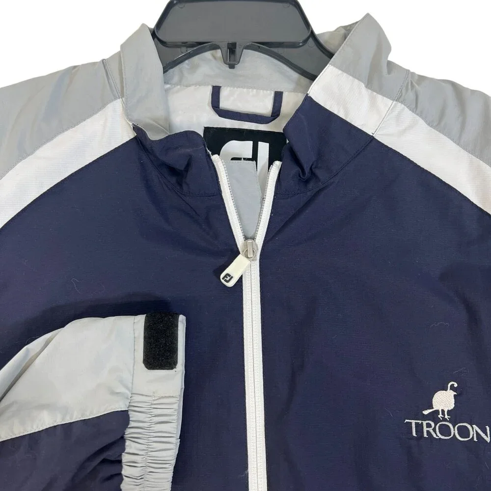 FootJoy Troon Mens Golf Windbreaker Jacket Navy & Gray White Zipper Lightweight‎