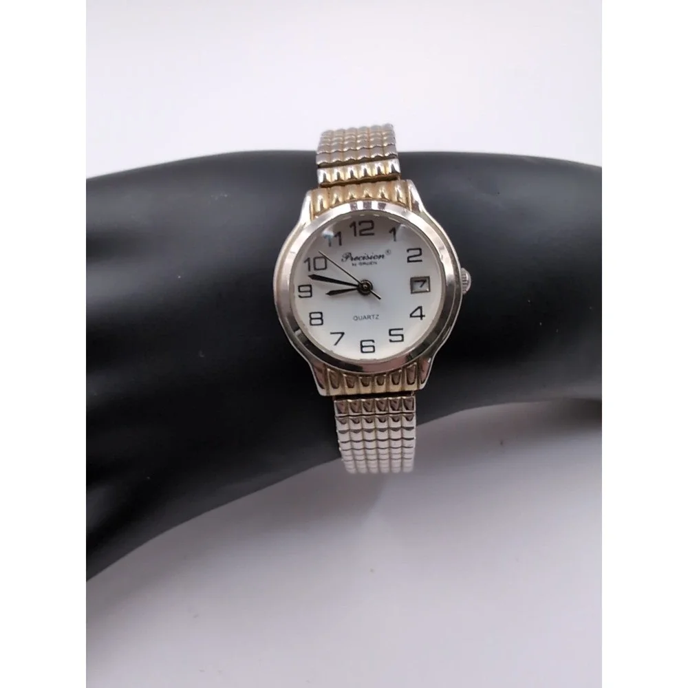 PRECISION Wristwatch GP435L DATE washed gold-tone STEEL FLEXBAND New‎ battery